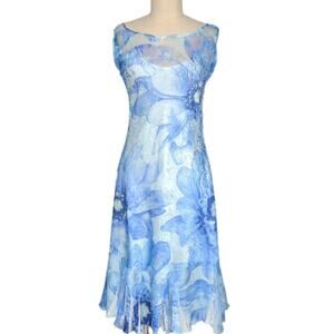 NWT Komarov Crinkle Floral Lace Shimmer Midi Dress Size XL Blue Fairy Homecoming